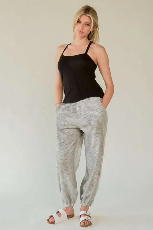 Rhinestone-Embellished Elastic Waist Joggers by Davi & Dani - Love Salve